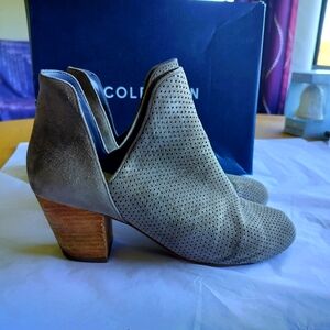 Cole Haan~Women’s~”Ferd” Gray Suede Perforated Heeled Bootie~Size 9B